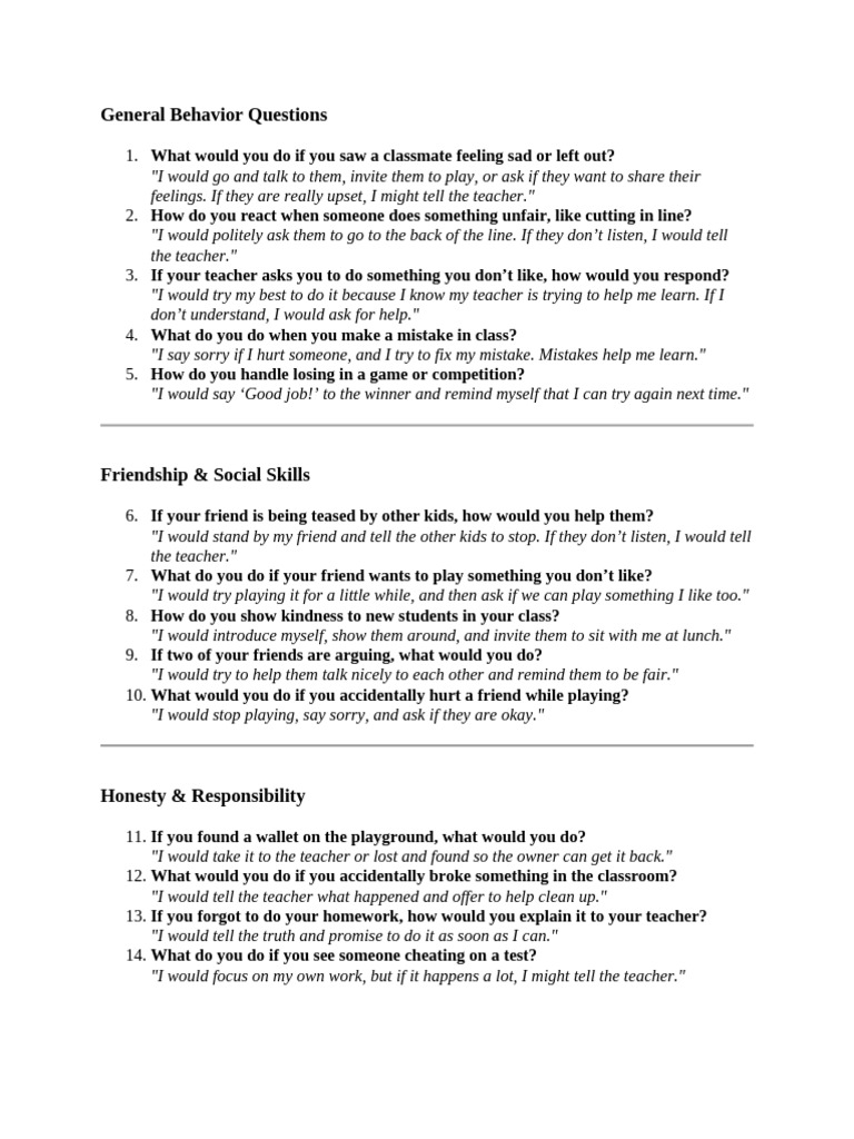General Behavior Questions | PDF