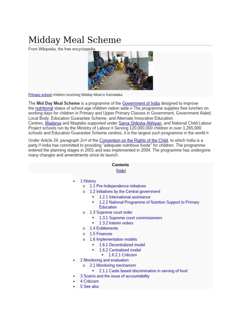 Overview of India's Midday Meal Scheme | PDF