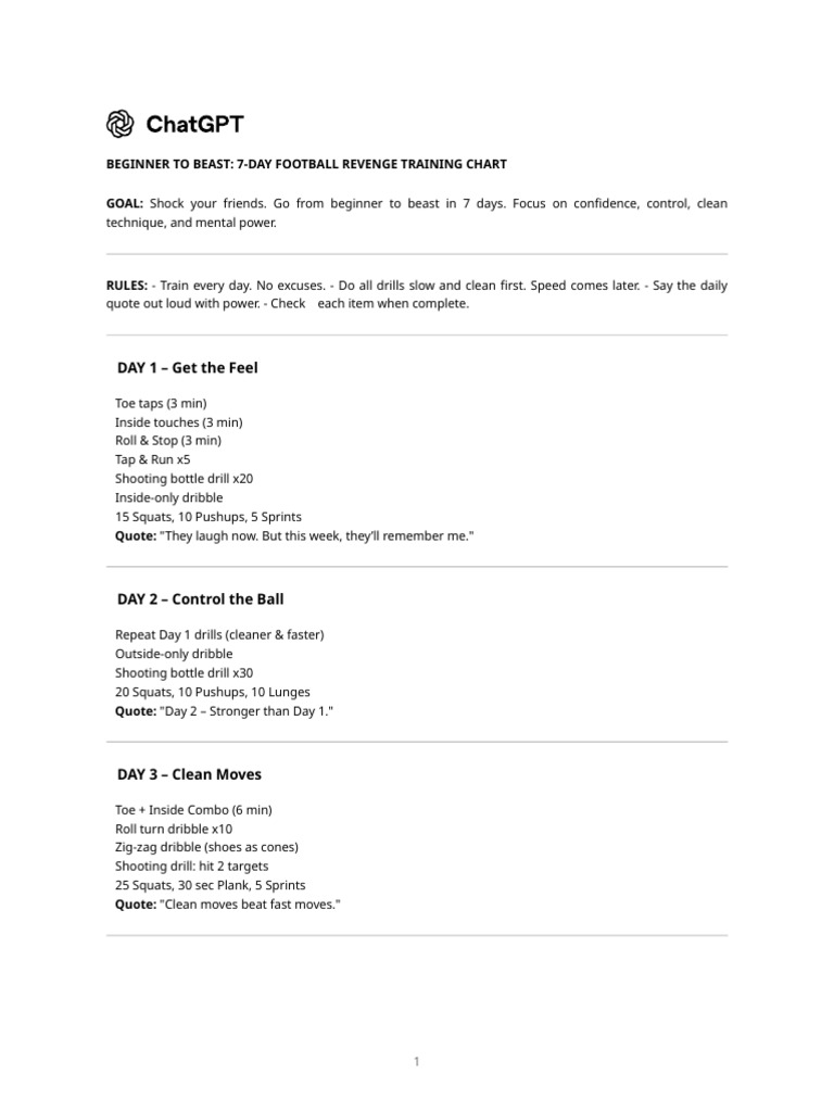 7-Day Football Training Plan | PDF
