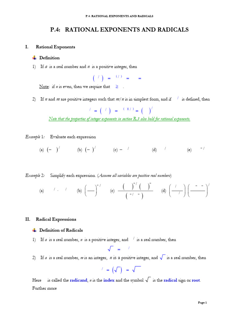 Rational Exponents and Radicals Explained | PDF | Exponentiation | Real ...