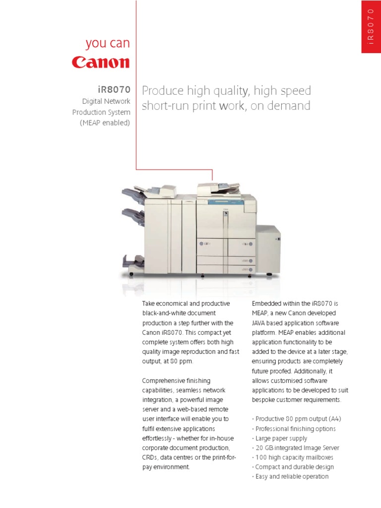 Canon Ir8070 Brochure | Paper | Office Equipment