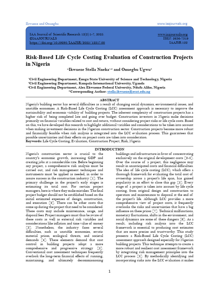 Risk-Based Life Cycle Costing in Nigeria | PDF | Risk | Risk Management