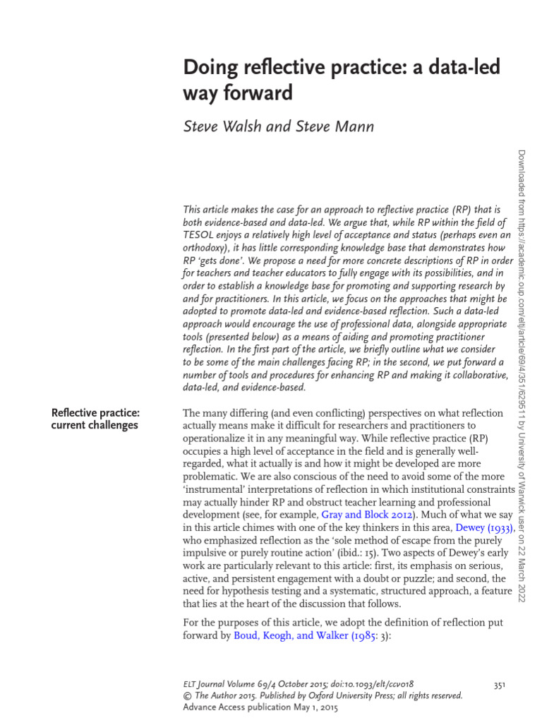 REFL - Walsh Mann 2015 Reflective Practice Data-Led | PDF | Reflective ...