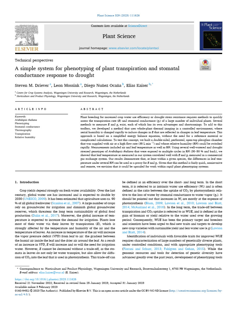 A Simple System For Phenotyping of Plant Transpiration and Stomatal ...