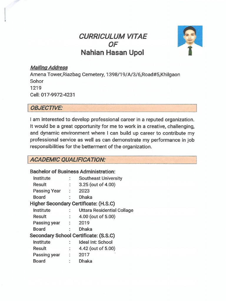 CV of Nahian Hasan Upol | PDF