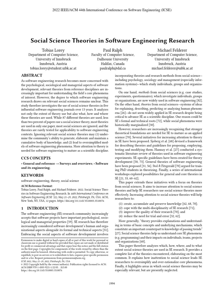 Social Science Theories in Software Engineering Research | PDF | Theory ...