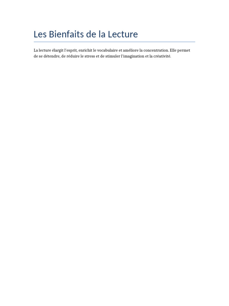 Bienfaits de la Lecture pour l'Esprit | PDF