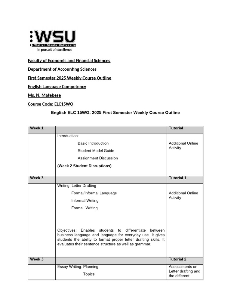 2025 English Language Course Outline | PDF | Essays | Lecture