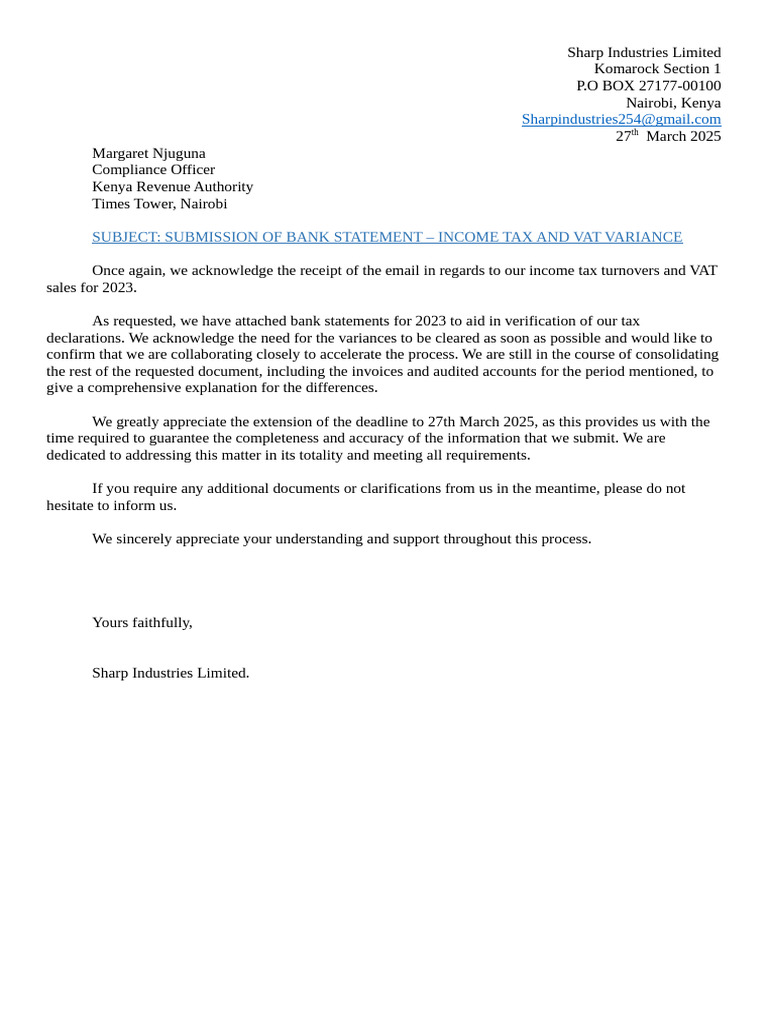 Sharp Industries Limited Letter | PDF