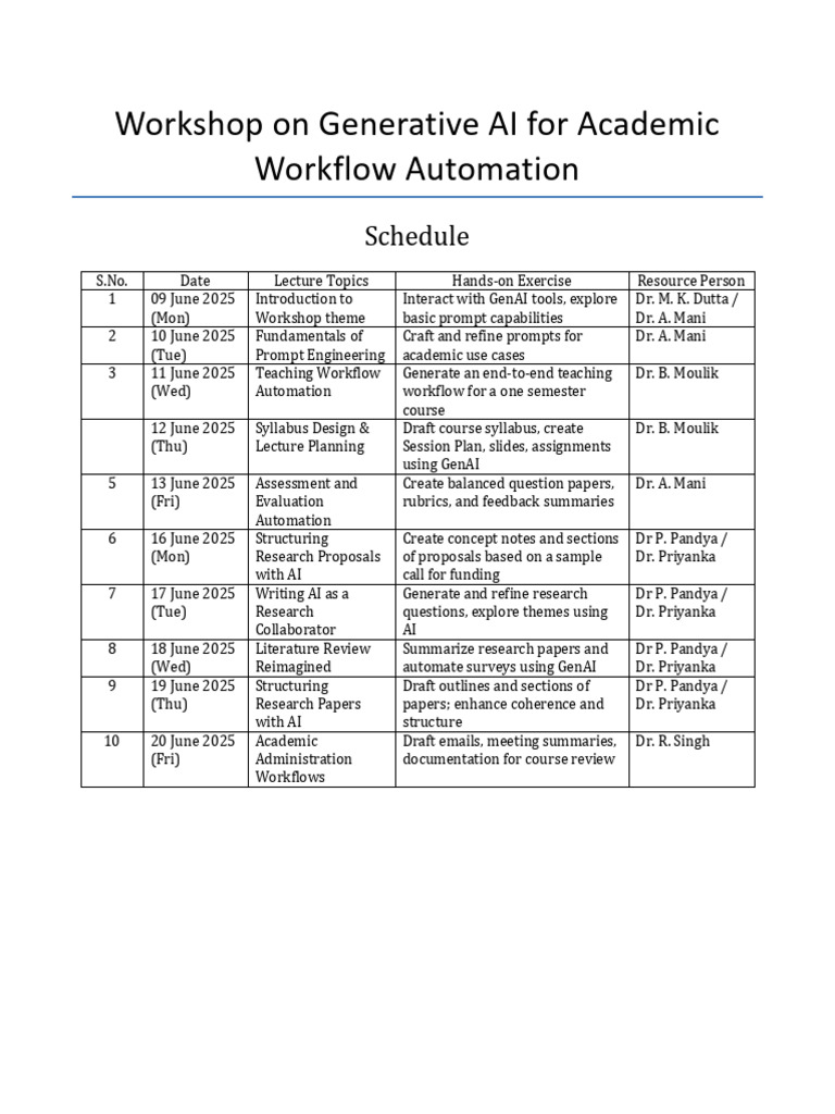 IIT Patna Generative AI Workshop Agenda | PDF