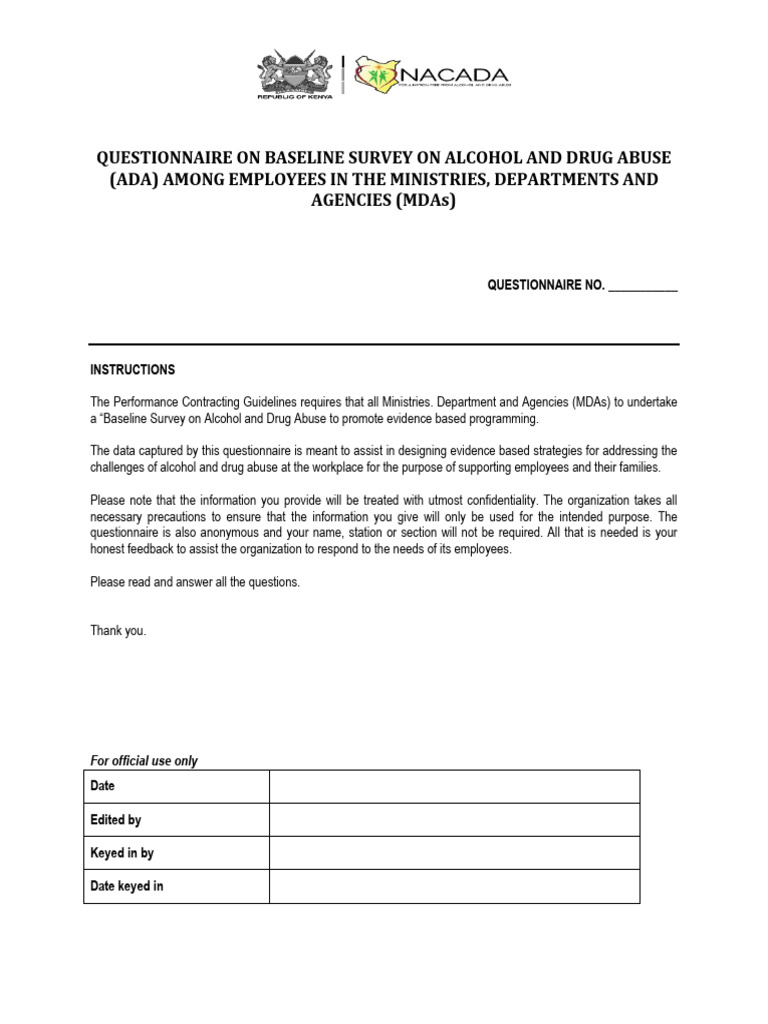 Employees Questionnaire - ADA Baseline Survey Among Employees From MDAs ...