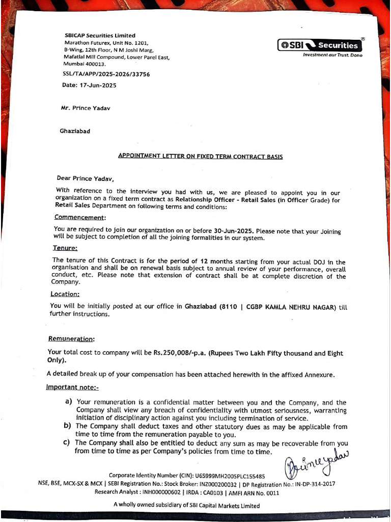 Appointment Letter Sign - Compress353546354 | PDF