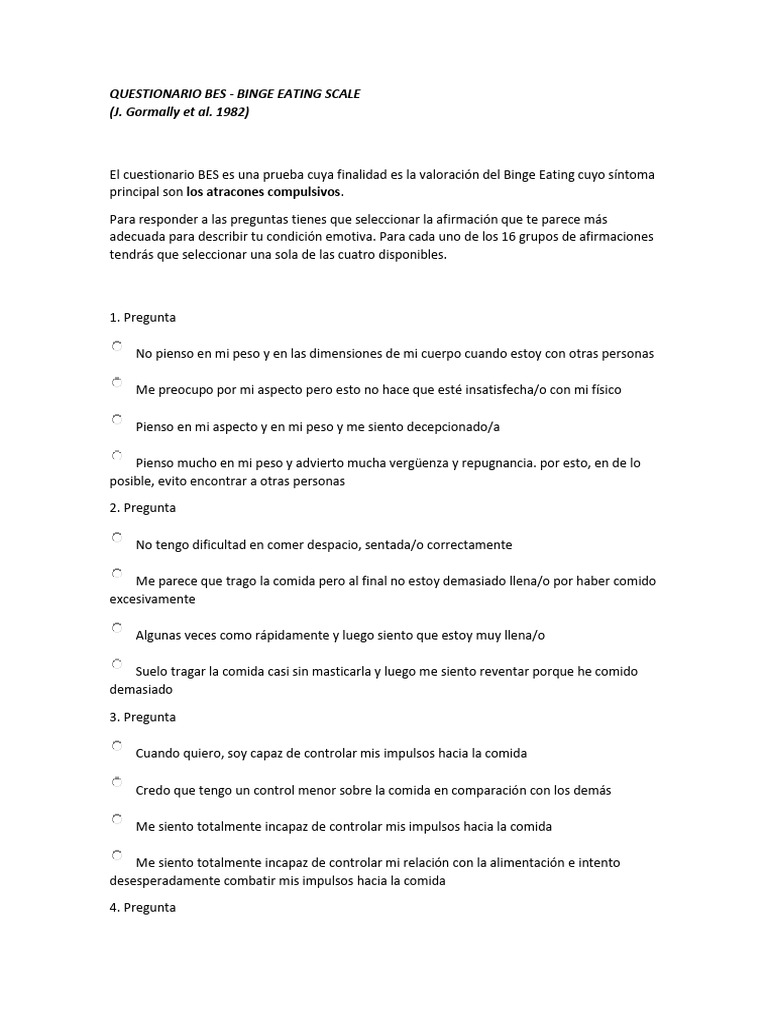 Cuestionario BES para Atracones Completos | PDF