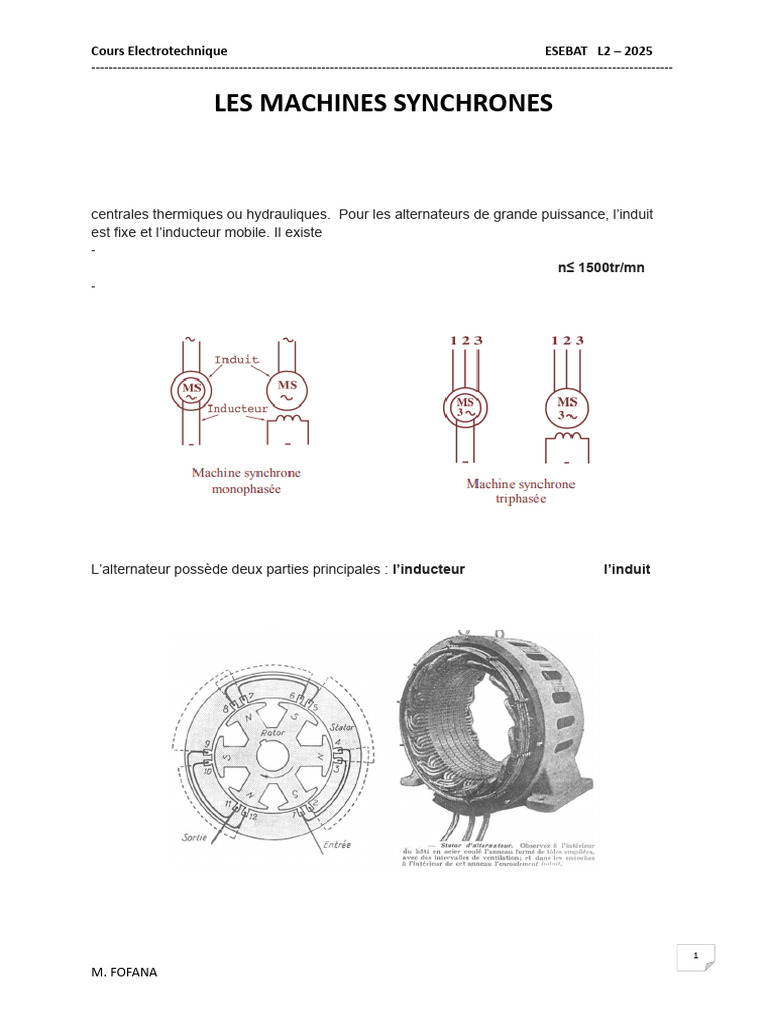 Machines synchrones : fonctionnement et caractéristiques | PDF ...