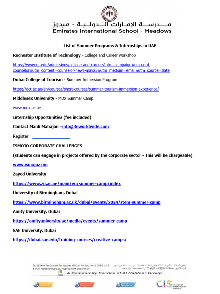 Summer Programs and Internships - July - August 2025 | PDF