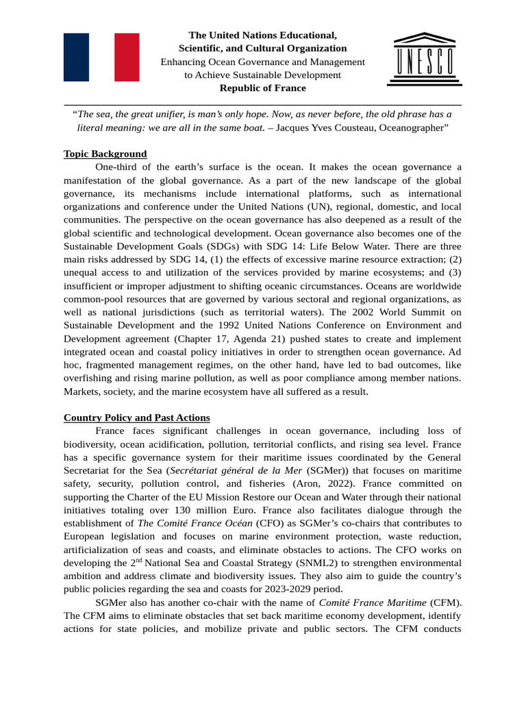 UNESCO - Republic of France Position Paper | PDF | Sustainability ...