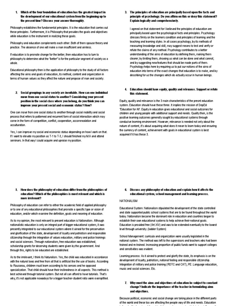 Which of The Four Foundation of Education Has The Greatest Impact in