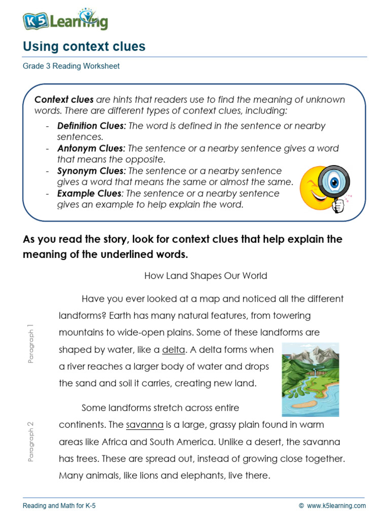 Context Clues for Grade 3 Readers | PDF | Mountains | River