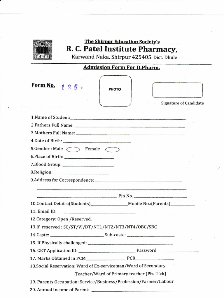 D.Pharm Admission Form Download | PDF | Vocational Education ...