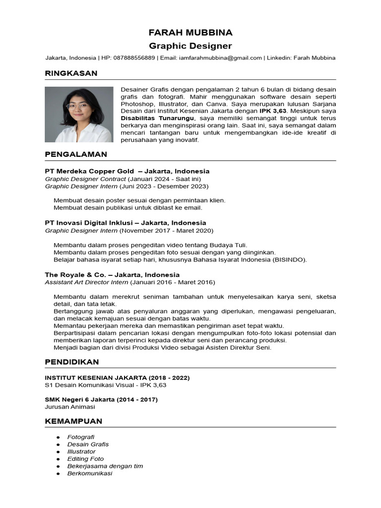 CV Desain Grafis Farah Mubbina | PDF