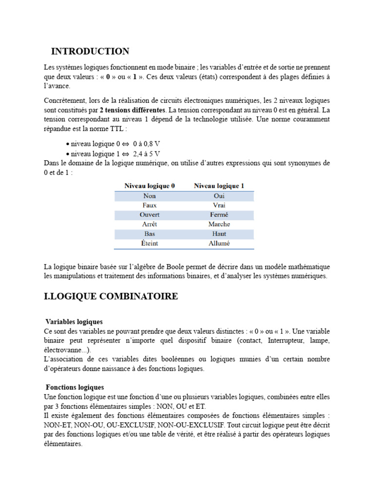 Introduction à la logique binaire et fonctions logiques | PDF | Algèbre ...