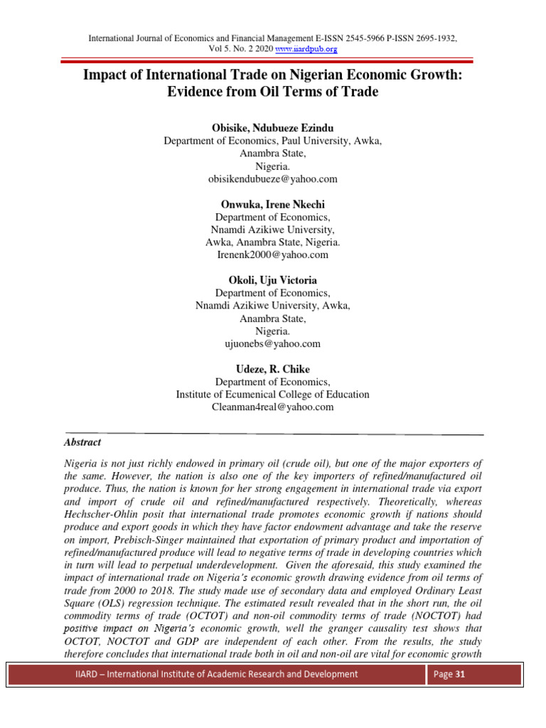 Impact of International Trade On Nigeria | PDF | Factors Of Production ...