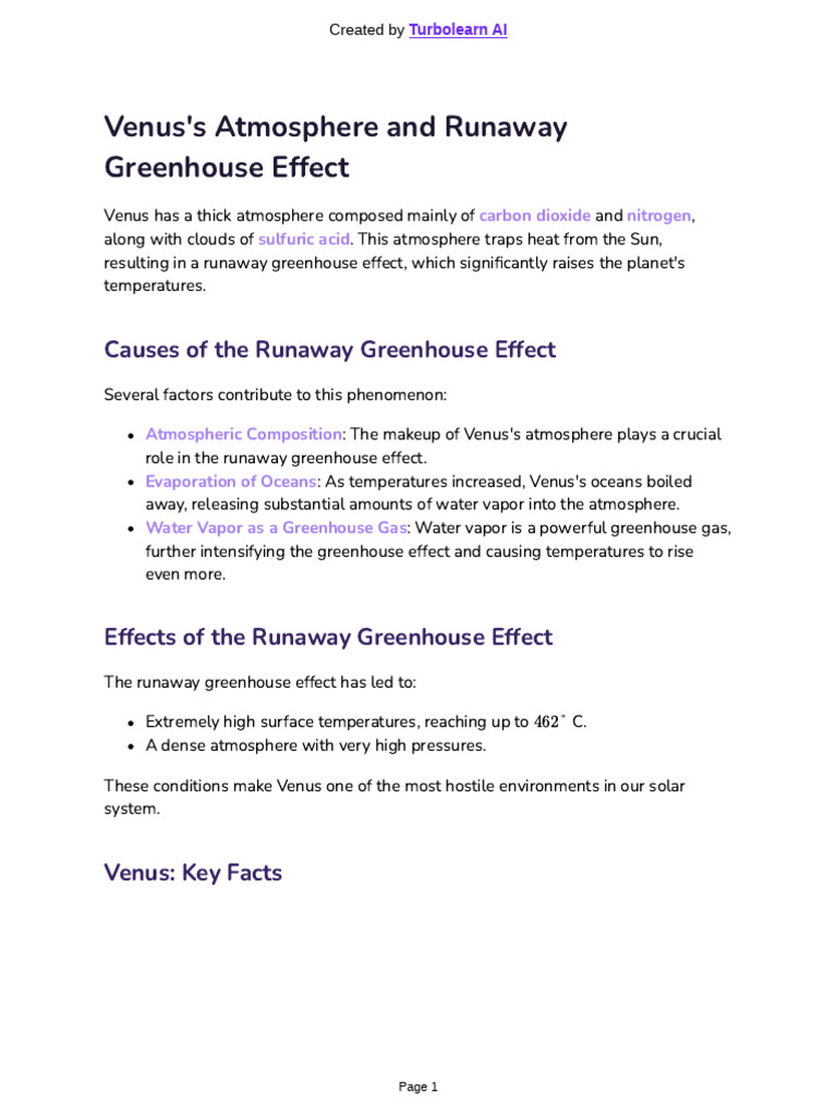 Venus's Atmosphere and Runaway Greenhouse Effect | PDF