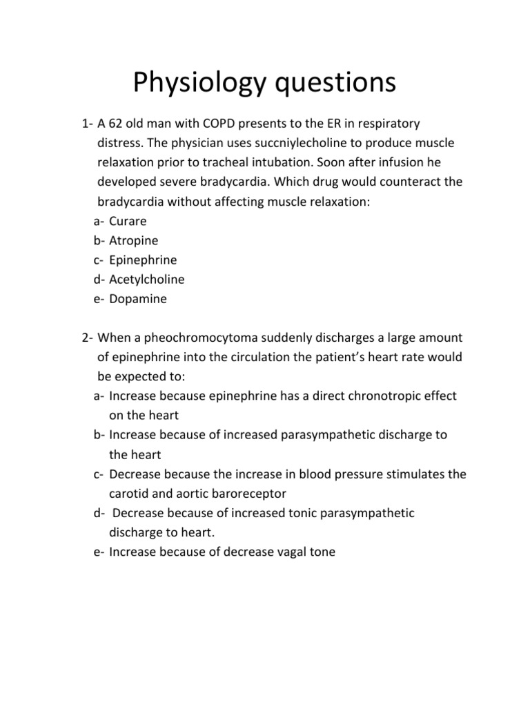 Physiology Questions Epinephrine Heart