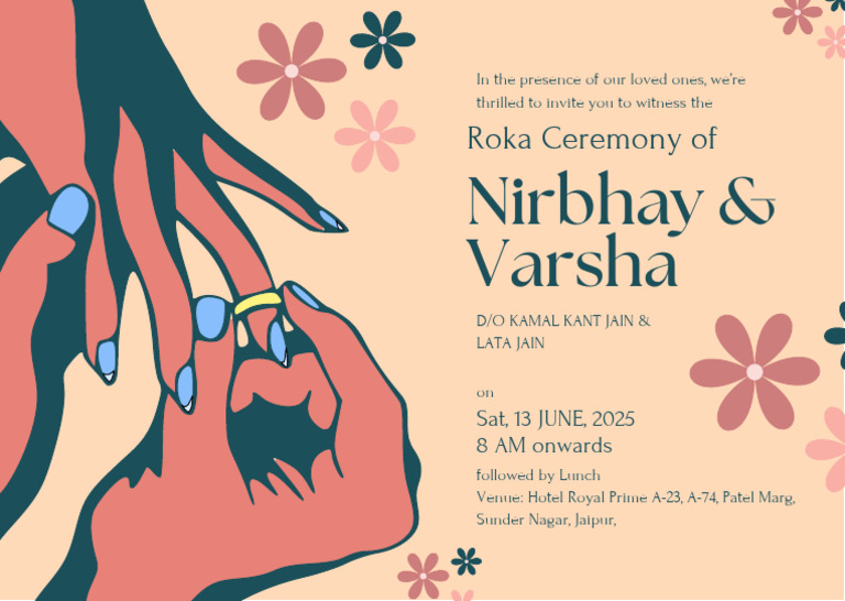 Roka Ceremony Invitation for Nirbhay & Varsha | PDF