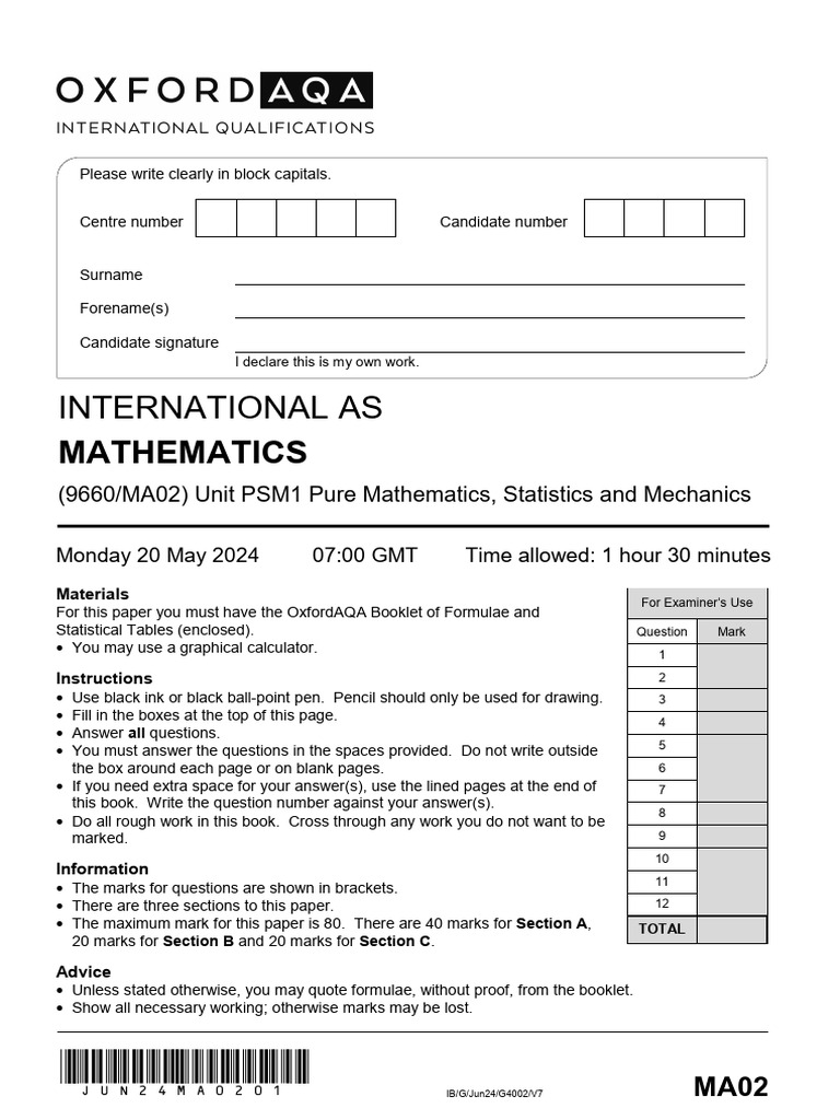 MA02 QP InternationalMathematics As 20may24!07!00 GMT | PDF | Mathematics