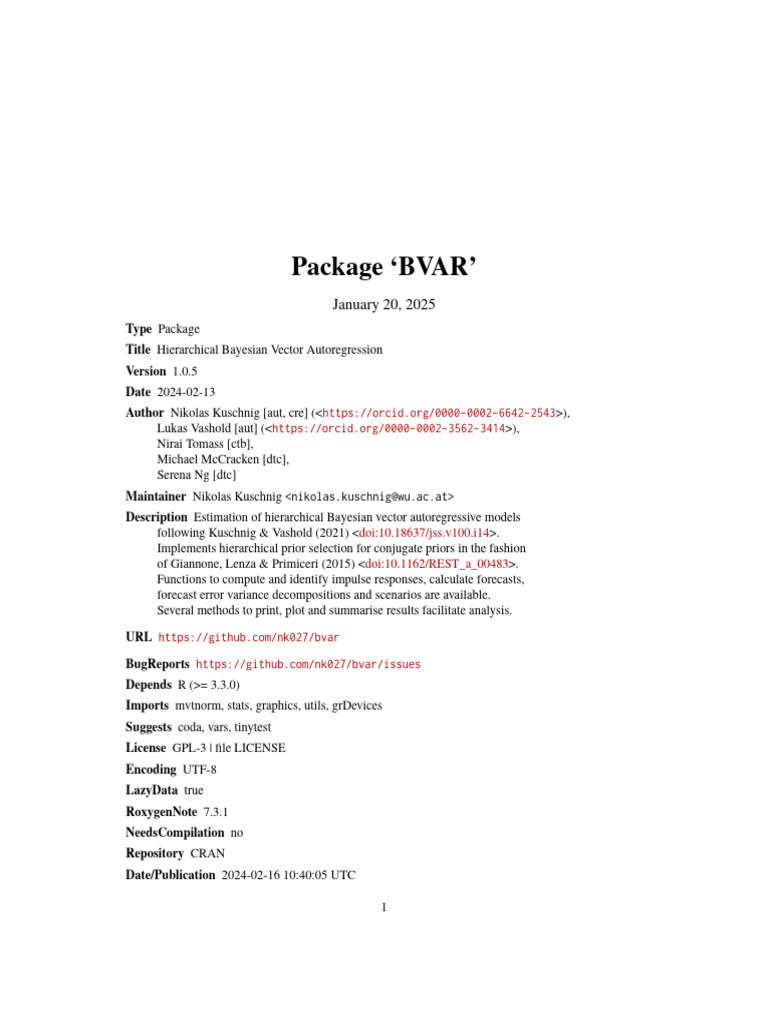 BVAR: Bayesian VAR Analysis Tools | PDF | Vector Autoregression ...