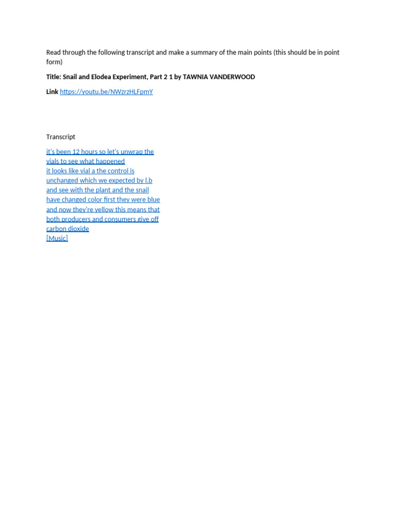 Snail and Elodea Experiment, Part 2 | PDF
