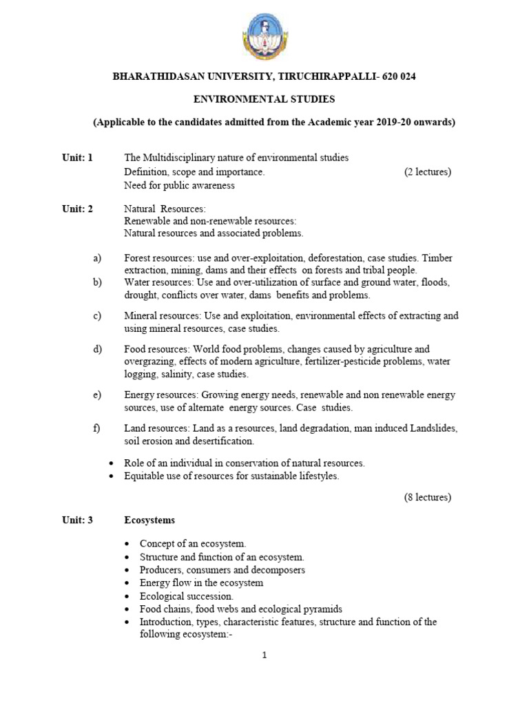 Environmental Studies Curriculum Overview | PDF | Conservation Biology ...