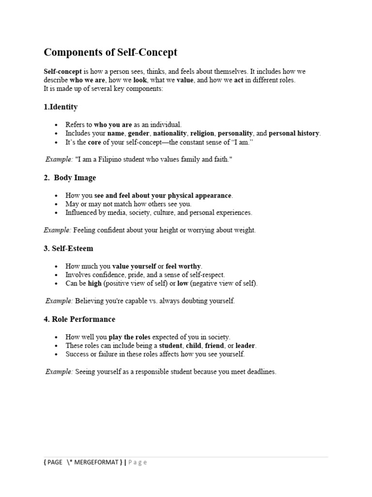 Understanding Self-Concept Components | PDF | Self Esteem | Self Concept
