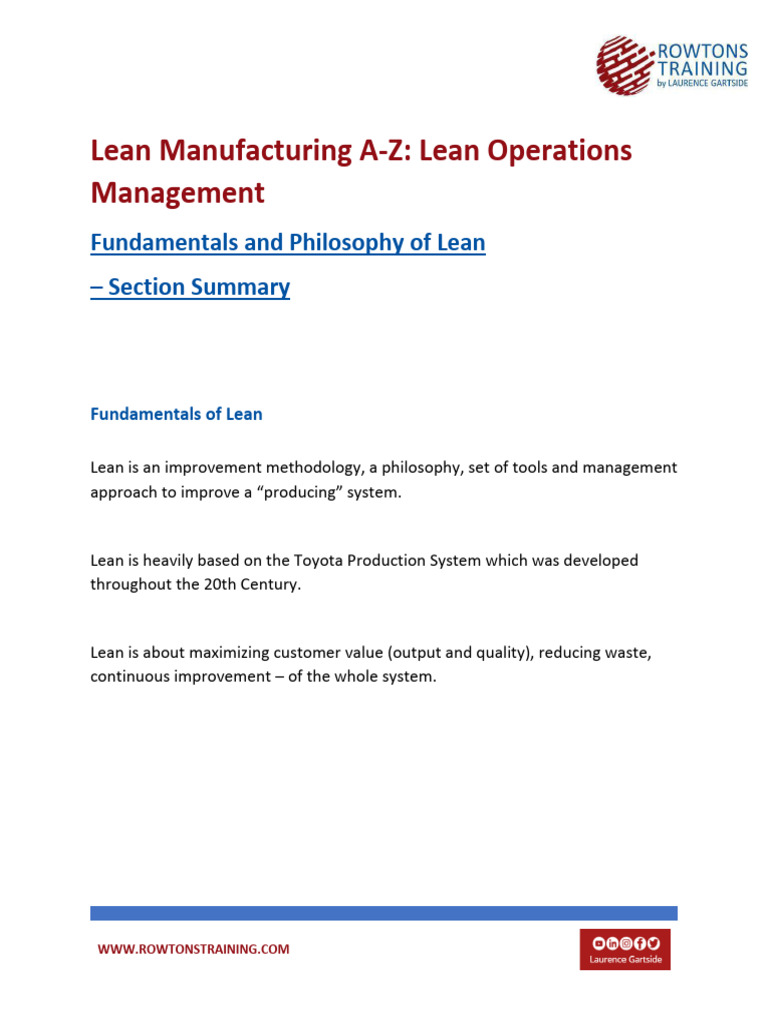 1.+Fundamentals+and+Philosophy+of+Lean+ +Section+Summary+ +LMA Z | PDF