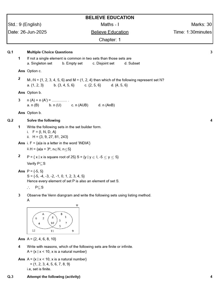 Question Answer Paper | PDF | Mathematics | Mathematical Concepts