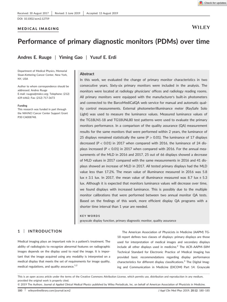 Performance of Primary Diagnostic Monitors (PDMS) Over Time J Applied ...