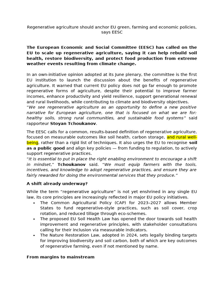 EESC Advocates for Mainstreaming Regenerative Agriculture | PDF ...