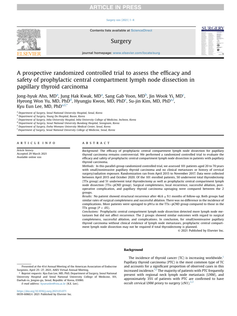 Efficacy of Prophylactic Lymph Node Dissection in Thyroid Cancer | PDF ...