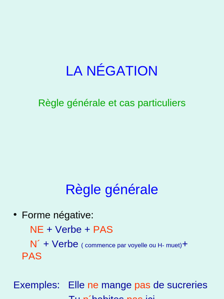 La Negation Guide Grammatical 16640 (1) | PDF | Verbe | Syntaxe