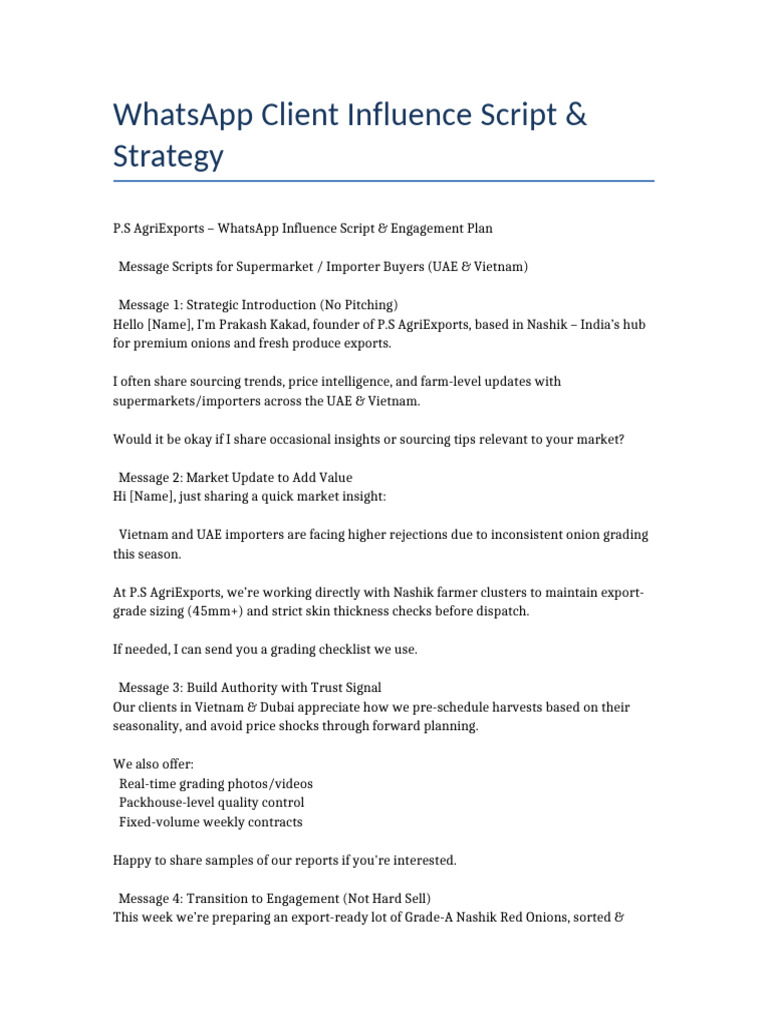 WhatsApp Engagement Strategy for Exporters | PDF
