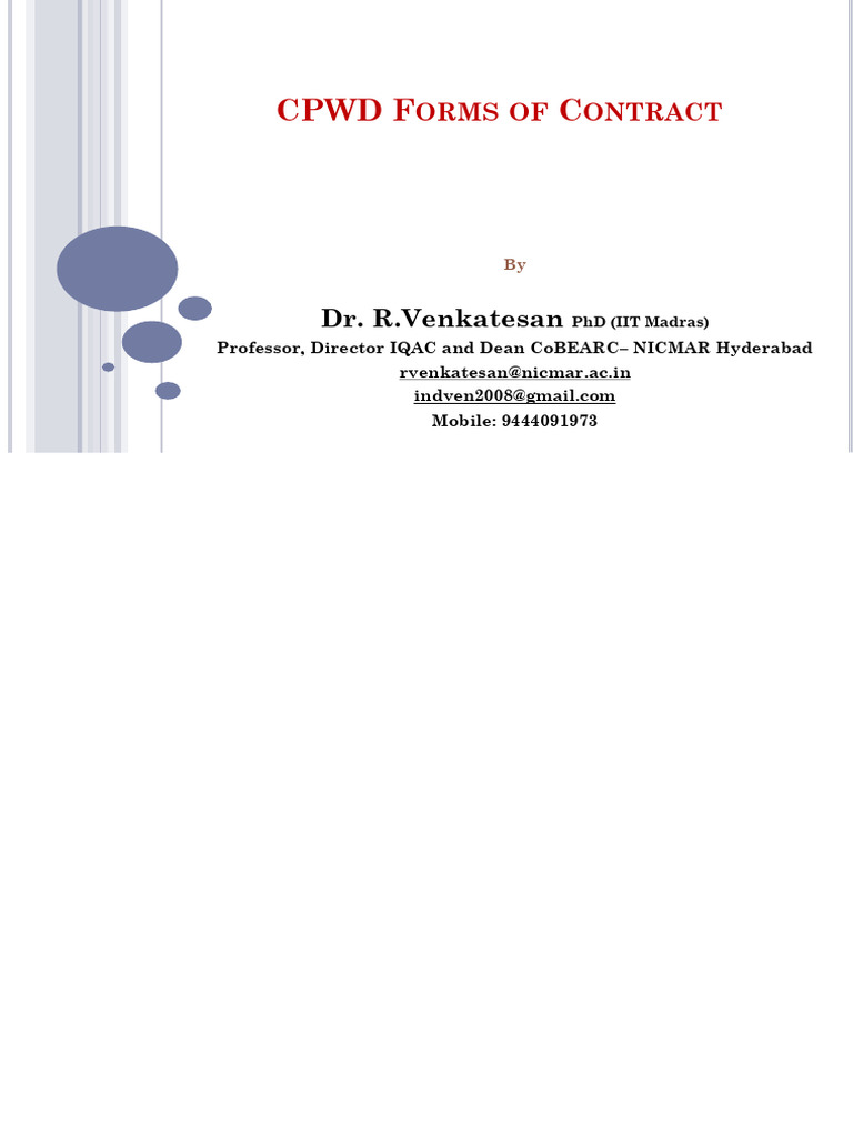 CPWD Contract Forms Overview | PDF | Prices | Specification (Technical ...
