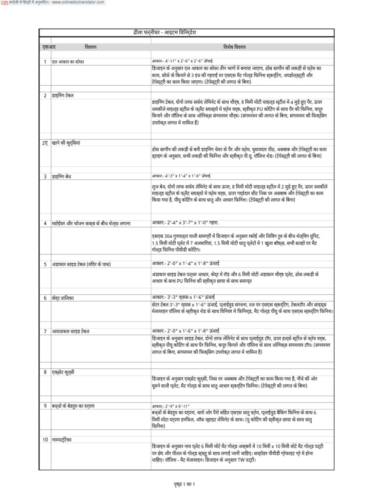 Loose Furniture - Item Specifications - En.hi | PDF