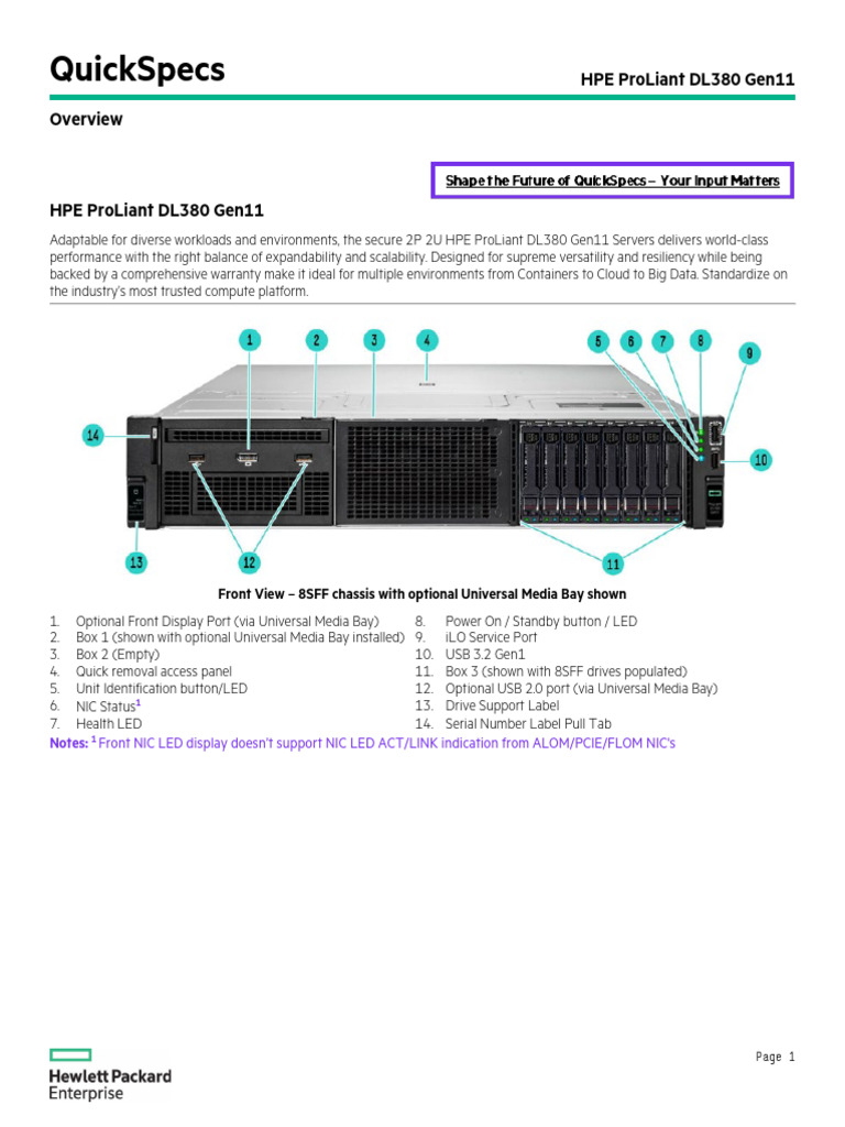 HPE ProLiant DL380 Gen11 QuickSpecs | PDF | Central Processing Unit ...