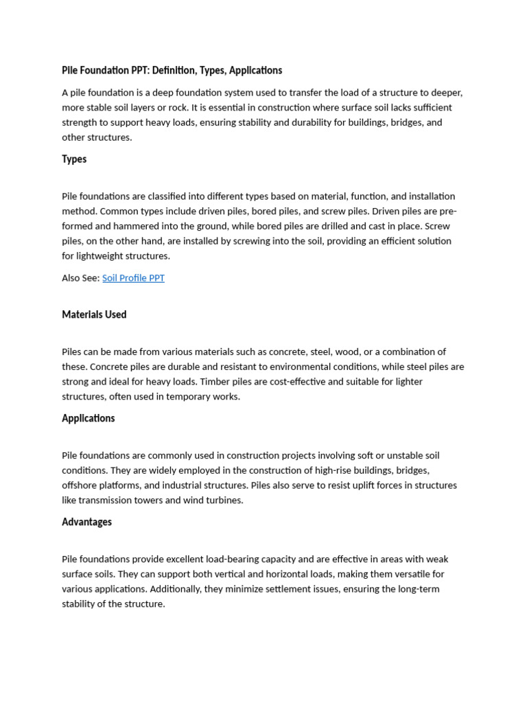 Pile Foundation Types and Applications | PDF | Deep Foundation ...