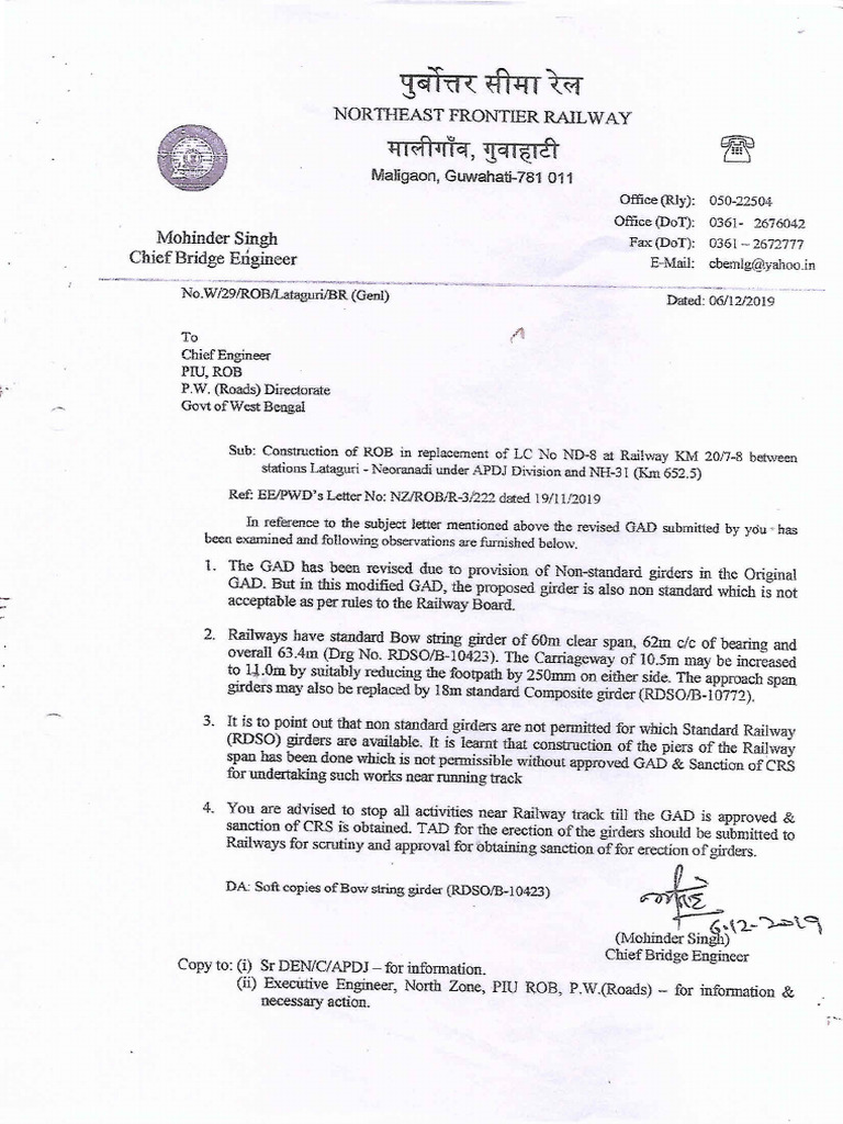 NF Rail Letter CBE Dt.06.12.2019 | PDF