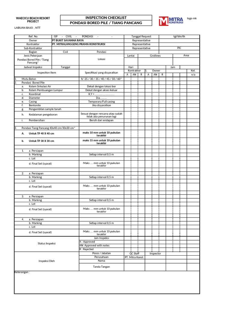 Bored Pile and Pile Foundation Checklist | PDF | Geotechnical ...