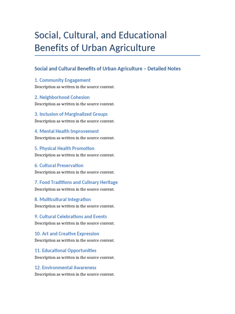Benefits of Urban Agriculture Explained | PDF | Urban Agriculture ...