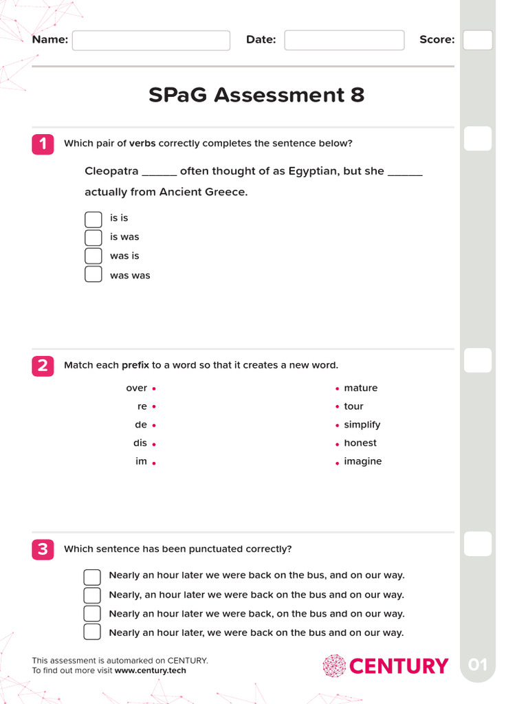 SPaG Assessment on CENTURY Platform | PDF | Sentence (Linguistics) | Verb