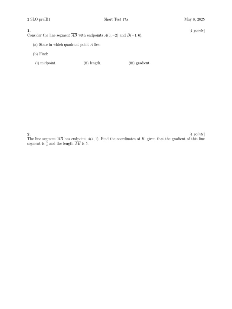 Geometry Short Test: Line Segments and Equations | PDF